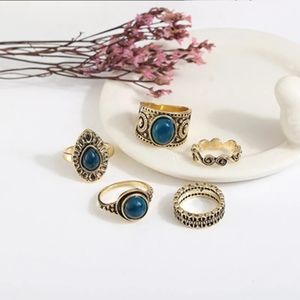 Boho Metal Blue Midi Ring Set
